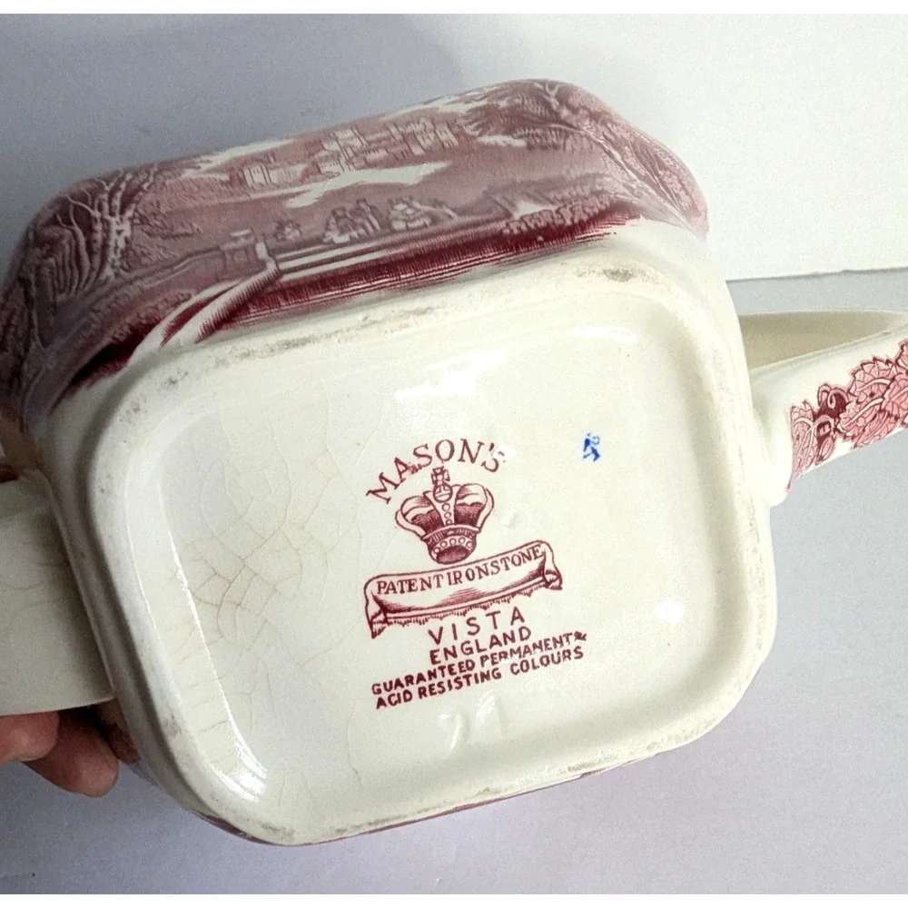 Mason's Vista Pink Red Transfer Teapot & Lid England Vintage $250.00